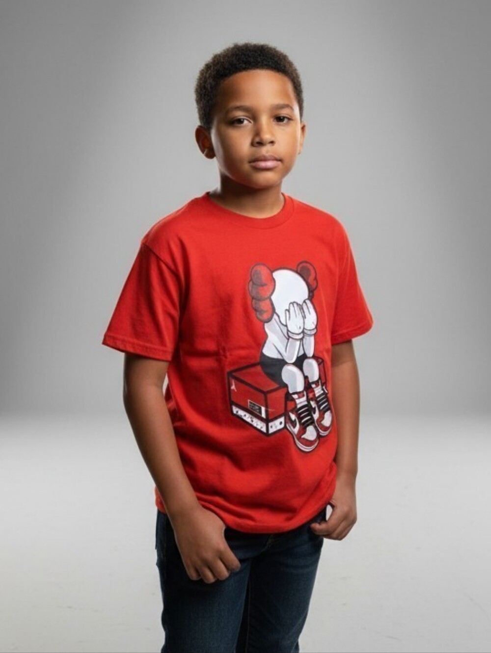 Boys' Red Graphic Short-Sleeve Tee with Cartoon Print